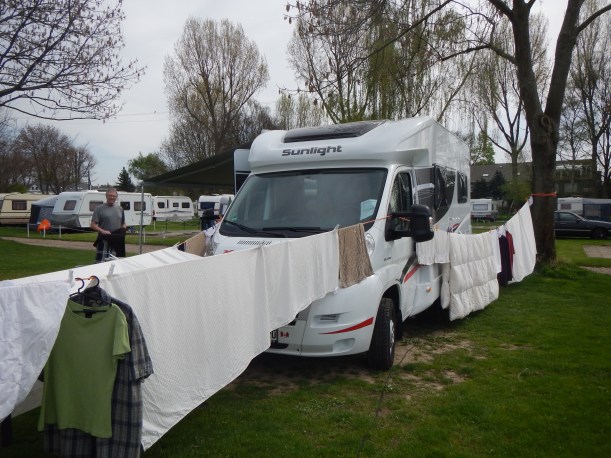 Major clothes wash as we camped beside the Rhein river at Cologne, Germany. 